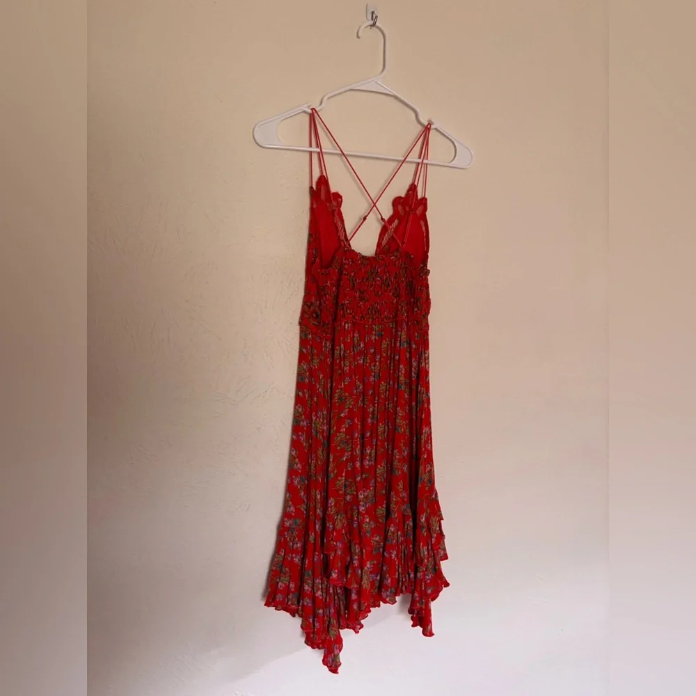 Free People Adella floral printed slip mini dress, featuring a lace bodice Small